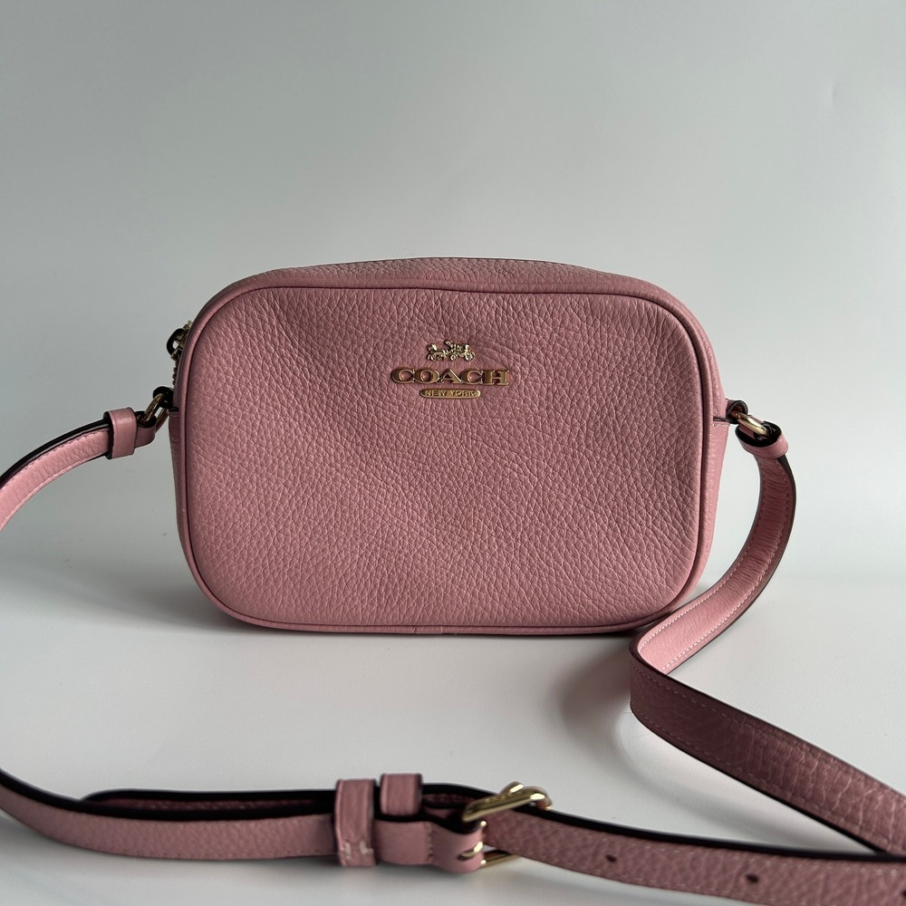 Coach Mini Jamie Powder Pink Pebbled Leather Camera Bag Excellent